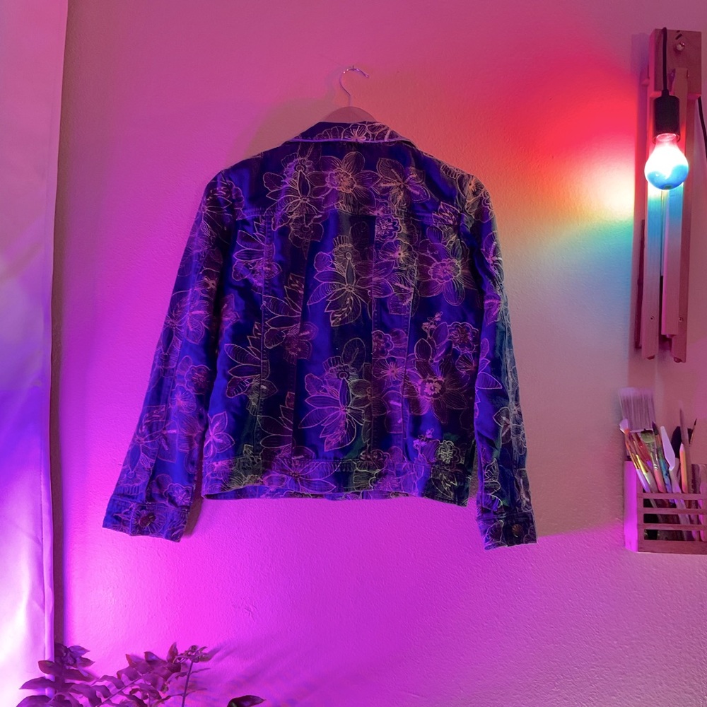 Embroidered Floral Denim Jacket Size S